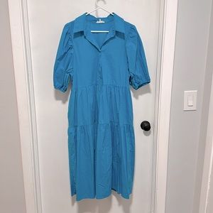 Beautiful Blue Tiered Midi Dress